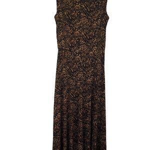 Coldwater Creek Brown & Black Printed Pleated Waist Sleeveless Midi Dress Size 6
